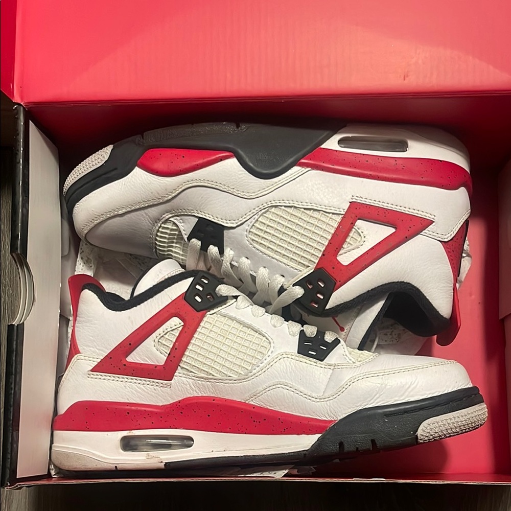 Air Jordan 4 Retro White and Red Sneakers Classic Air Design